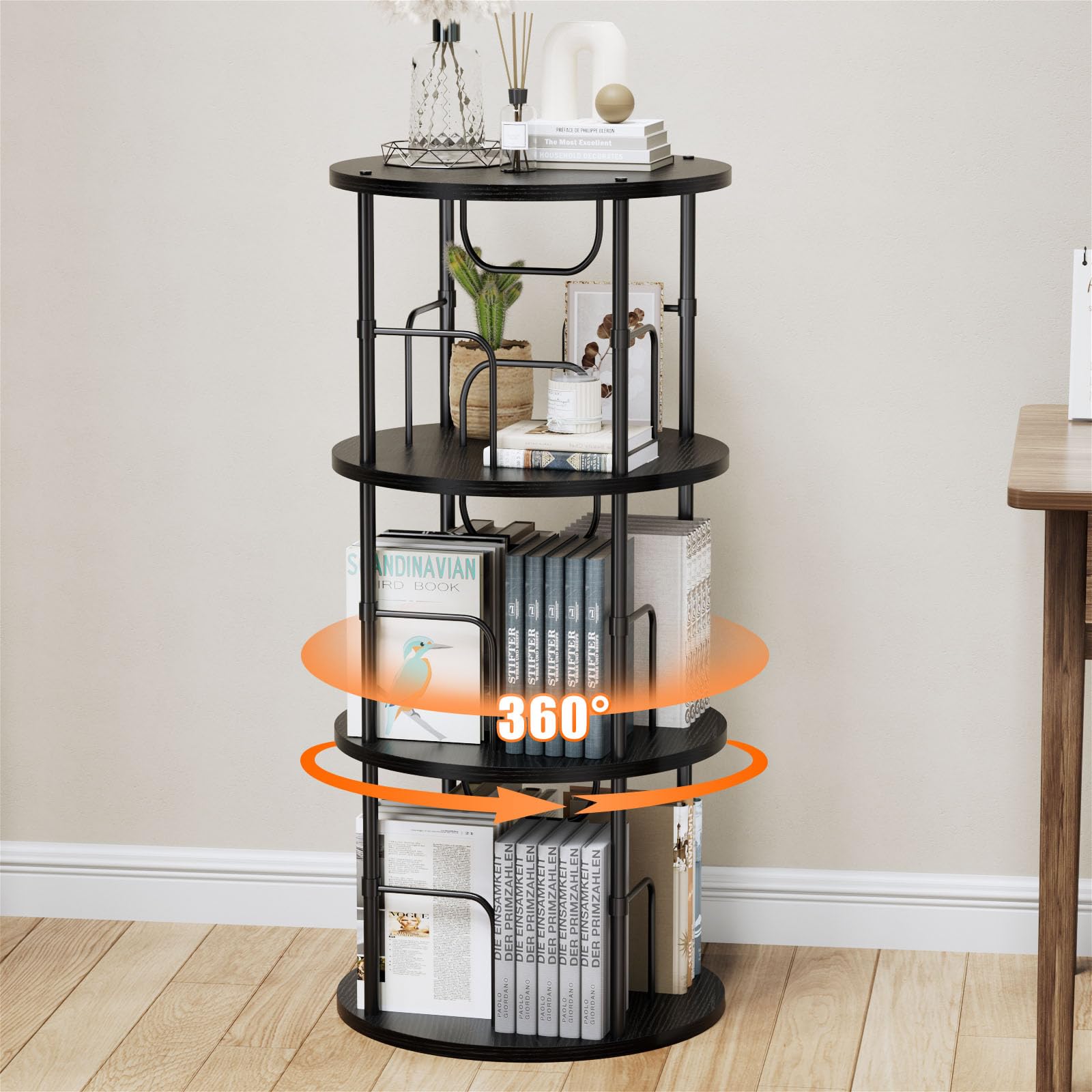 ALLSTAND Rotating Bookshelf, 3 Tier Round Revolving