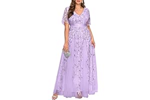 Pinup Fashion Plus Size Formal Dresses - Evening Gowns Wedding Sequin Embroidery V-Neck Prom Long Dress