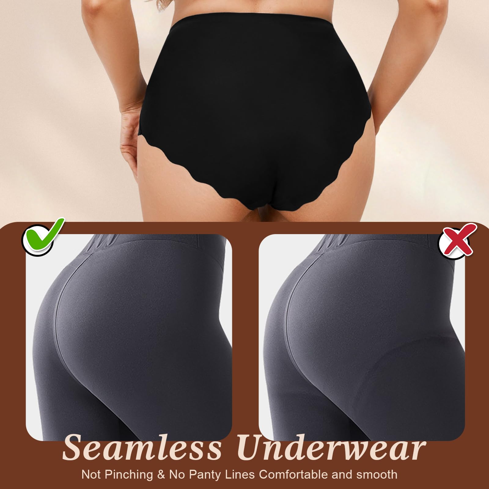 TDONE Seamless Knickers for Women, Breathable High Waisted Seamless Underwear Comfortable No Vpl Show Panties Soft Moisture Wicking Wavy Edges Knickers Full Coverage Briefs Multipack(6 Pack)