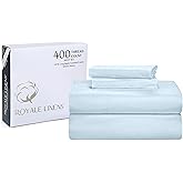 Royale Linen 400 Thread Count 100% American Grown Cotton 4 Piece Sateen Queen Sheet Set - 1 Fitted Sheet, 1 Flat Sheet, 2 Pillow case - Green Queen Bedsheet - Cotton Sheets - (Queen, Florentine Sage)