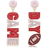 Beaded Game Day Earrings - Rhinestone Football Team Drop Dangle Earrings for Women - Football Mom Accessories &amp; Sports Jewelry Gifts