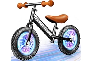 M SANMERSEN Colorful Lighting 12 Inch No Pedal Balance Bicycle Bike for Kids,Age 24 Months to 5 Years Old Lightweight Steady Balancing Bike with Adjustable Handlebar&Seat,Birthday Gift for 2 3 4 5 Year Old