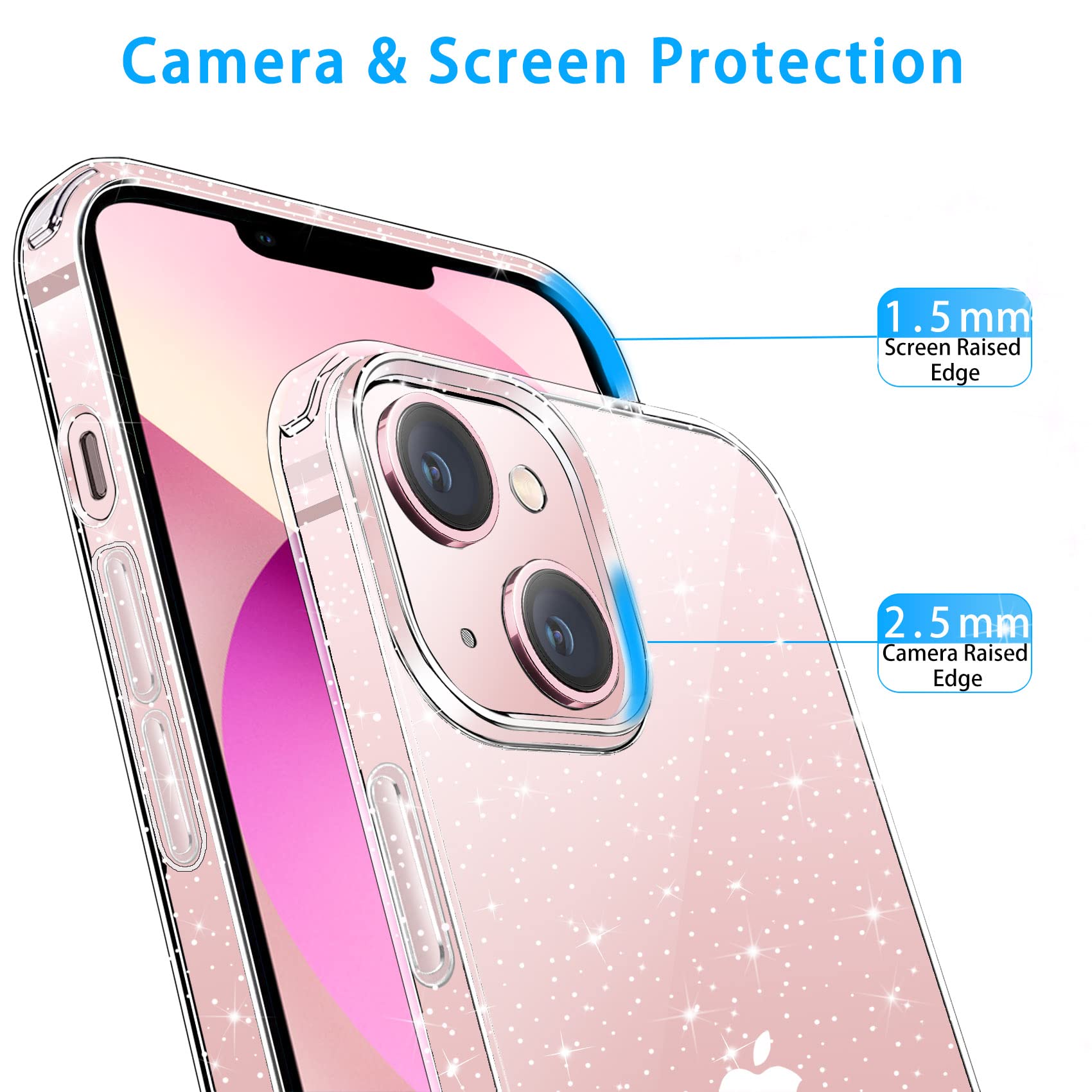 JJGoo iPhone 13 Clear Glitter Case, Soft TPU Shockproof Protective | Sparkle Bling Design | For Women and Girls | Slim Bumper Cover | 6.1 inch Compatible | Cute Stylish Look