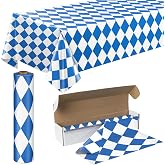 Oktoberfest Plastic Tablecloth Roll 54 Inch x 100 Ft with Cutter Box | Disposable Bavarian Blue White Checkered Table Cover, Waterproof Oktoberfest Party Decorations for Festival Garden Home Decor