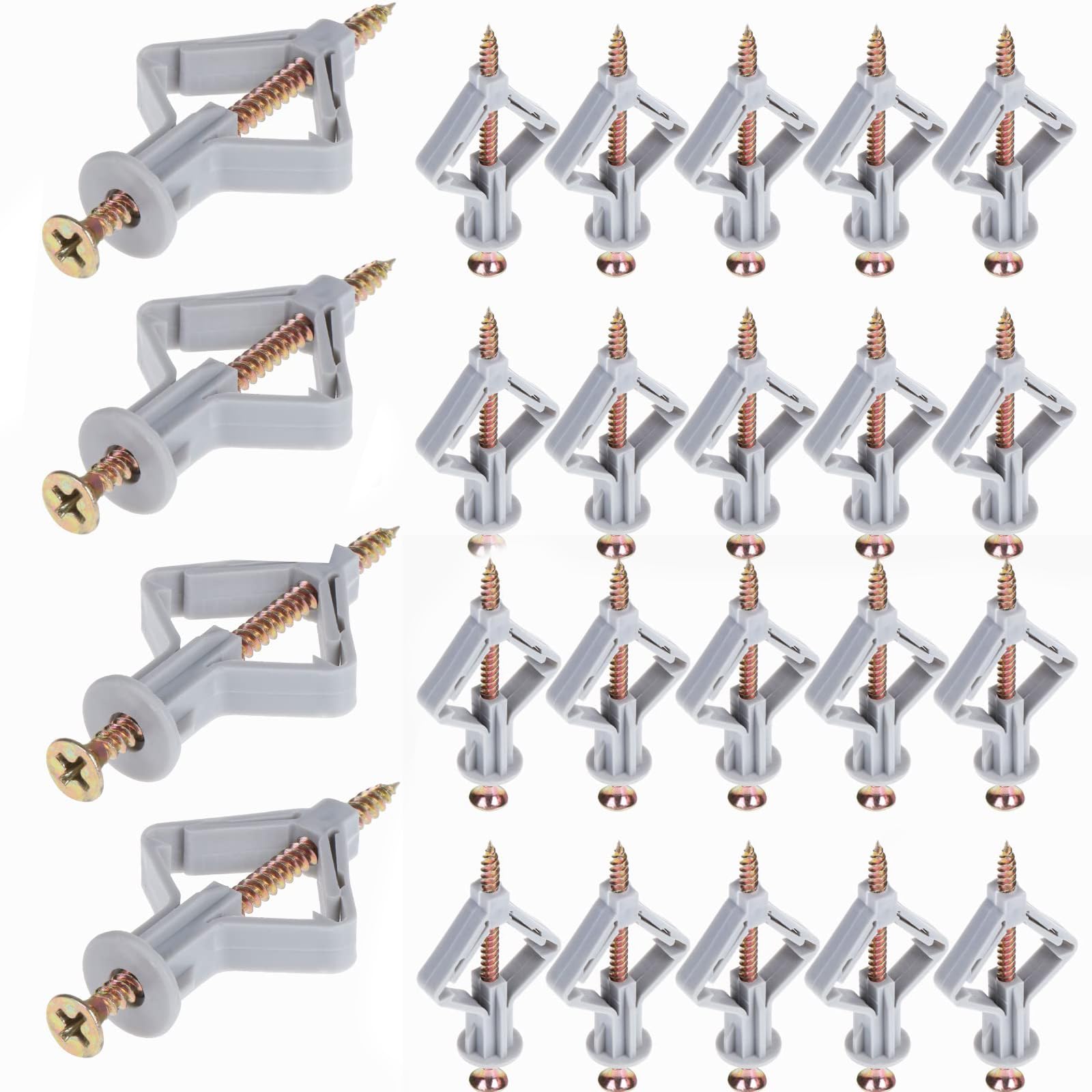 Semazz Plasterboard Wall Plugs,50 pcs Plasterboard Dowels with Screws Butterfly Cavity Dowels Hollow Drywall Cavity Raw Expansion Tube Nylon Plug Universal Plasterboard Fixings for Walls TV Brackets