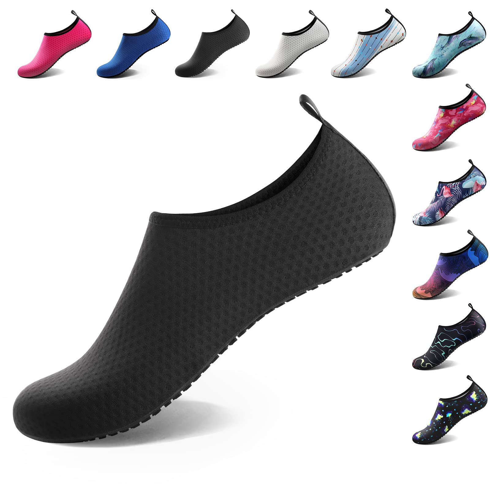 Photo 1 of Water Socks for Women Men Adult Aqua Swim Shoes Beach River Pool Barefoot Yoga Exercise Wear Sport Accessories Quick-Dry Must Haves Size 11.5-12.5Women/10.5-11.5Men(Black-NW002)