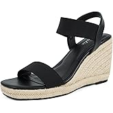 Putu Espadrille Platform Wedge Sandals for Women Square Open Toe Dressy Wedges with Elastic Ankle Strap