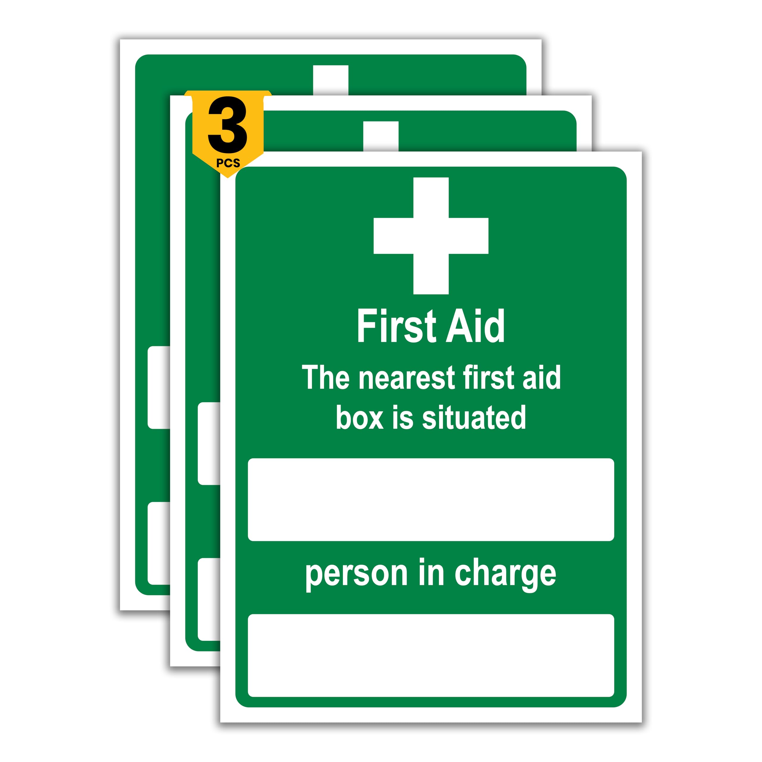 Nearest First Aid Signs [Pack of 3], First Aid Kit Sticker Safety Sign [15 x 20 cm], Person Incharge of First Aid Kit