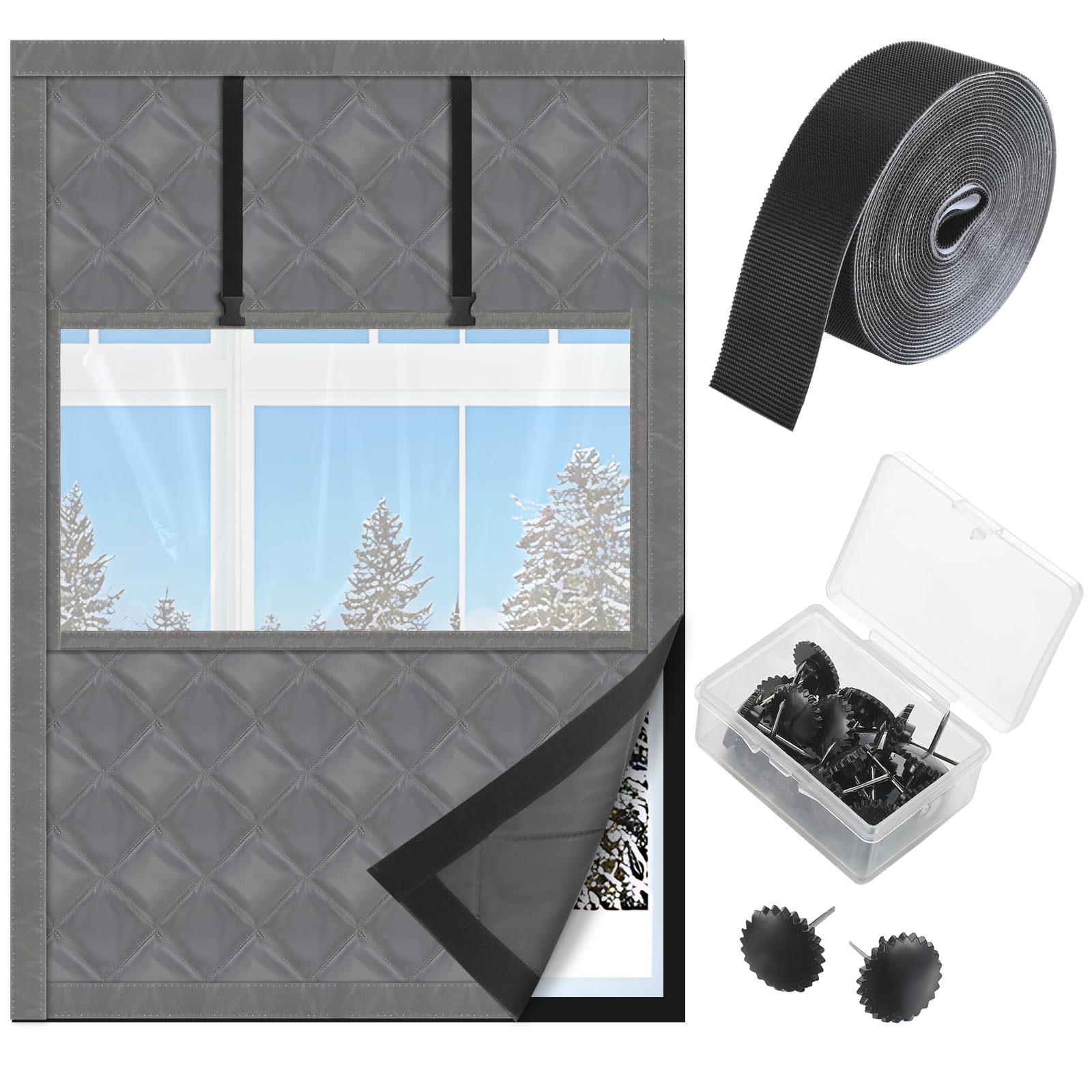 Photo 1 of Beeveer 26 x 38 Inch Visible Thermal Window Insulation Kit for Winter Reusable Oxford Cloth Cotton Layer Thermal Window Cover for Winterizing Thicken Warm Winter Waterproof Attic Insulation Cover
