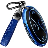 Lucrum Compatible with Hyundai Key Fob Cover &amp; Keychain | Fits Santa Fe, Sonata, Tucson, Grandeur, Ioniq 6, KONA, Elantra - For 7 Button Remote (2022-2025) - Blue and Black