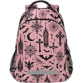 Mnsruu Laptop Backpack with Chest Strap, Black Gothic Moon Spider Webs and Bats School Backpack, Travel Hiking Bag for Boys Girls Teen College Adult, Rucksack Knapsack
