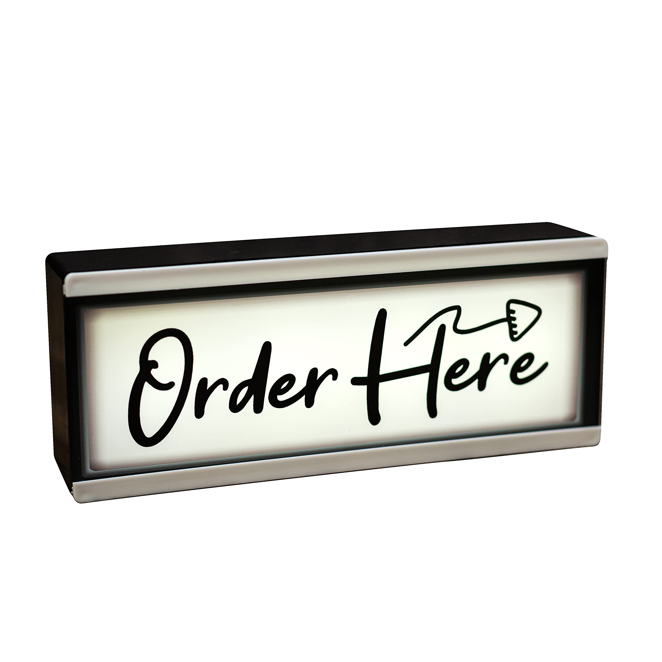 Light Up Order Here Sign | LED Shop Front Queue Sign | Wall Hanging and Self Standing Portable Light For Workplace Cafe Bar Diner Restaurant