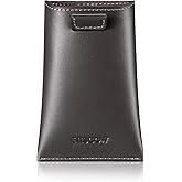 HISCOW Business Card Holder with Flap for Dispensing Cards - Italian Calfskin (Gray)