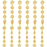 Framendino, 60 Pack 10 Styles Gold Starfish Seashell Charms Ocean Theme Sea Aniamls Life Summer Beach Charm Pendant for Jewelry Making DIY Craft