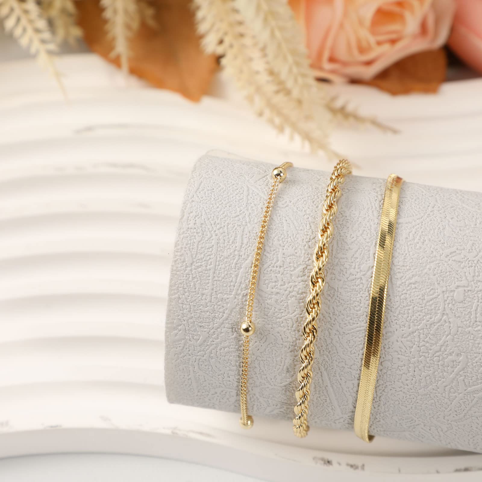 VIROMY Gold Bracelets for Women 14K Gold-Plated Delicate Multi-Layer Stacked Cubic Zirconia Bracelet Snake Cuban Jewellery Gifts for Women