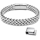 Hoyazvet Stainless Steel Franco Chain Bracelets for Men - 6mm/8mm/10mm/12mm Width, 7.5"/8.3" Length, Black & 18K Metal, Durable and Adjustable Cuban Link Bracelet