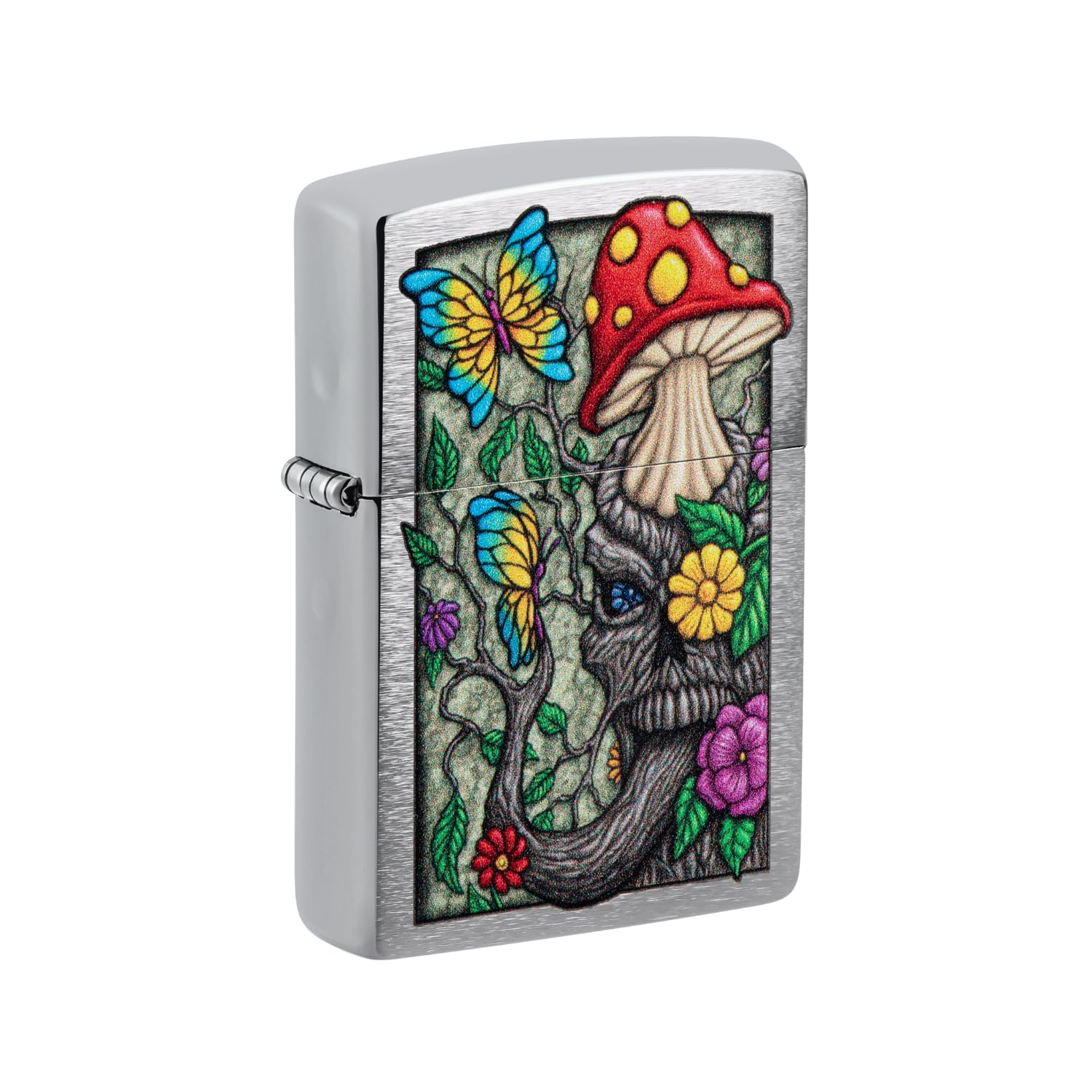 Zippo Windproof Lighter - Freaky Nature - Chrome Brushed, Emblem - Refillable for Lifetime Use - Adjustable Flame - Gift Box - Metal Construction - Made in USA