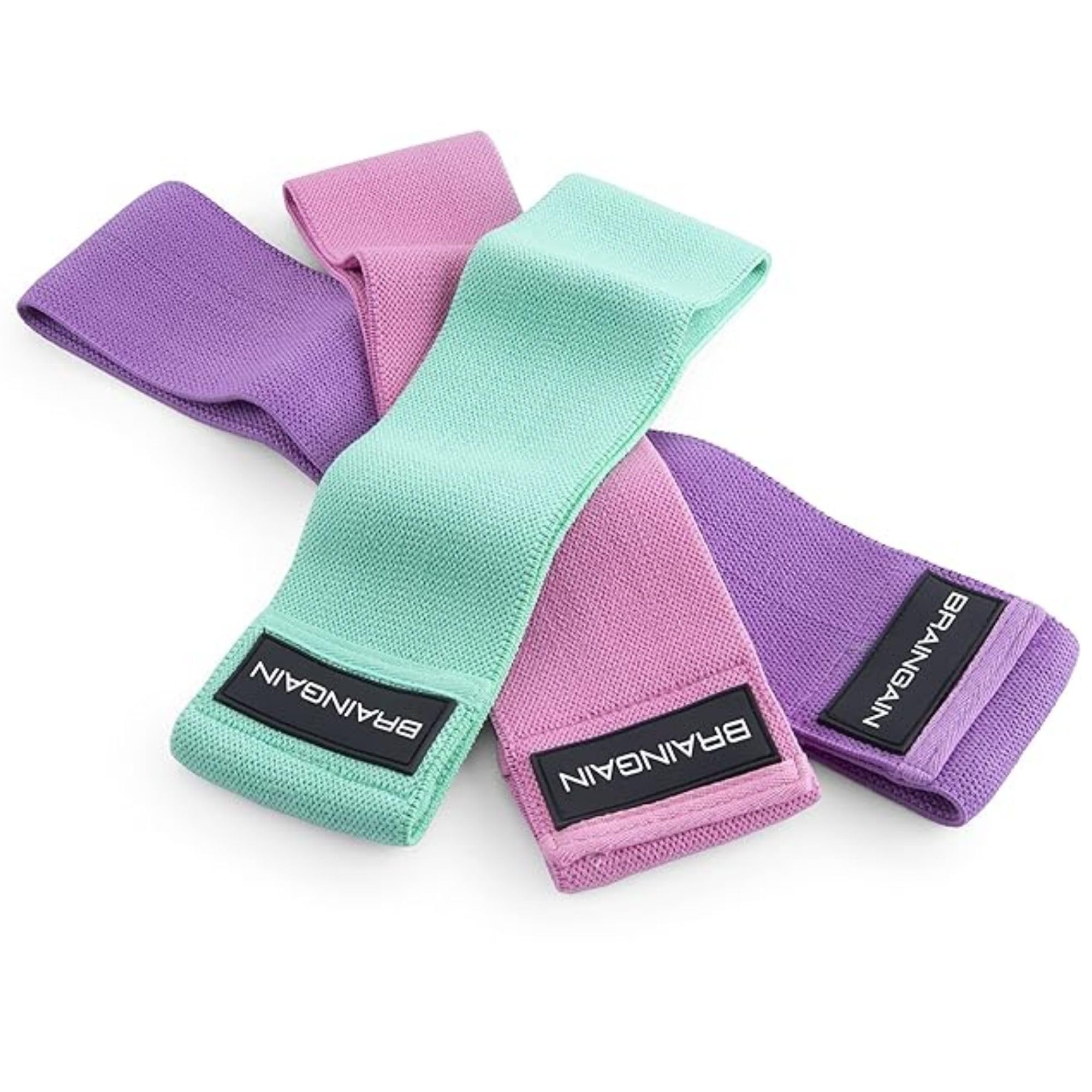BRAINGAIN Wellness Resistance Bands Set with Bag – 3 Resistance Levels Exercise Band for Glutes, Hips & Legs - Durable Fabric Fitness Bands Ideal for Home Fitness, Yoga, Pilates & Strength Training