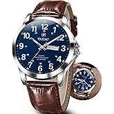 Taxau Men's Watches Leather Band Stainless Steel Quartz Analog Watch Luxury Waterproof Watches for Men Dress Men's Wrist Watch with Day Date Arabic Numeral Relojes para Hombre