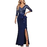 MISSMAY Women's Elegant Sequin V-Neck Evening Party Mermaid Long Dress