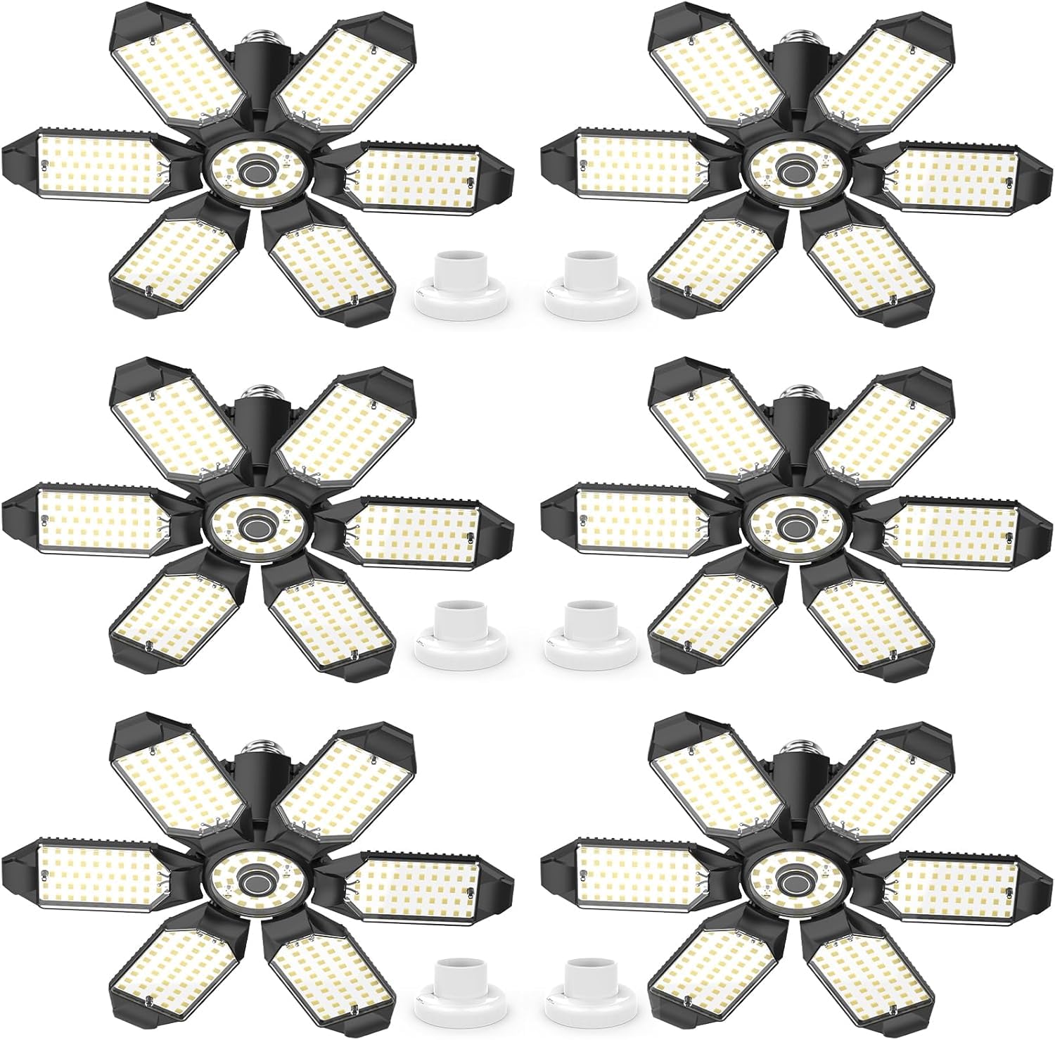 Eqquorva 6 Pack 220W Garage Light Ceiling Led Deformable LED Shop Lights for Workshop E26 E27 Screw in Garage Image