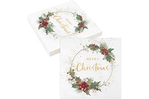 DDLP 40pcs Merry Christmas Napkins for Guests Christmas Cocktail Paper Napkins for Banquet Lunch Dinner Holiday Party