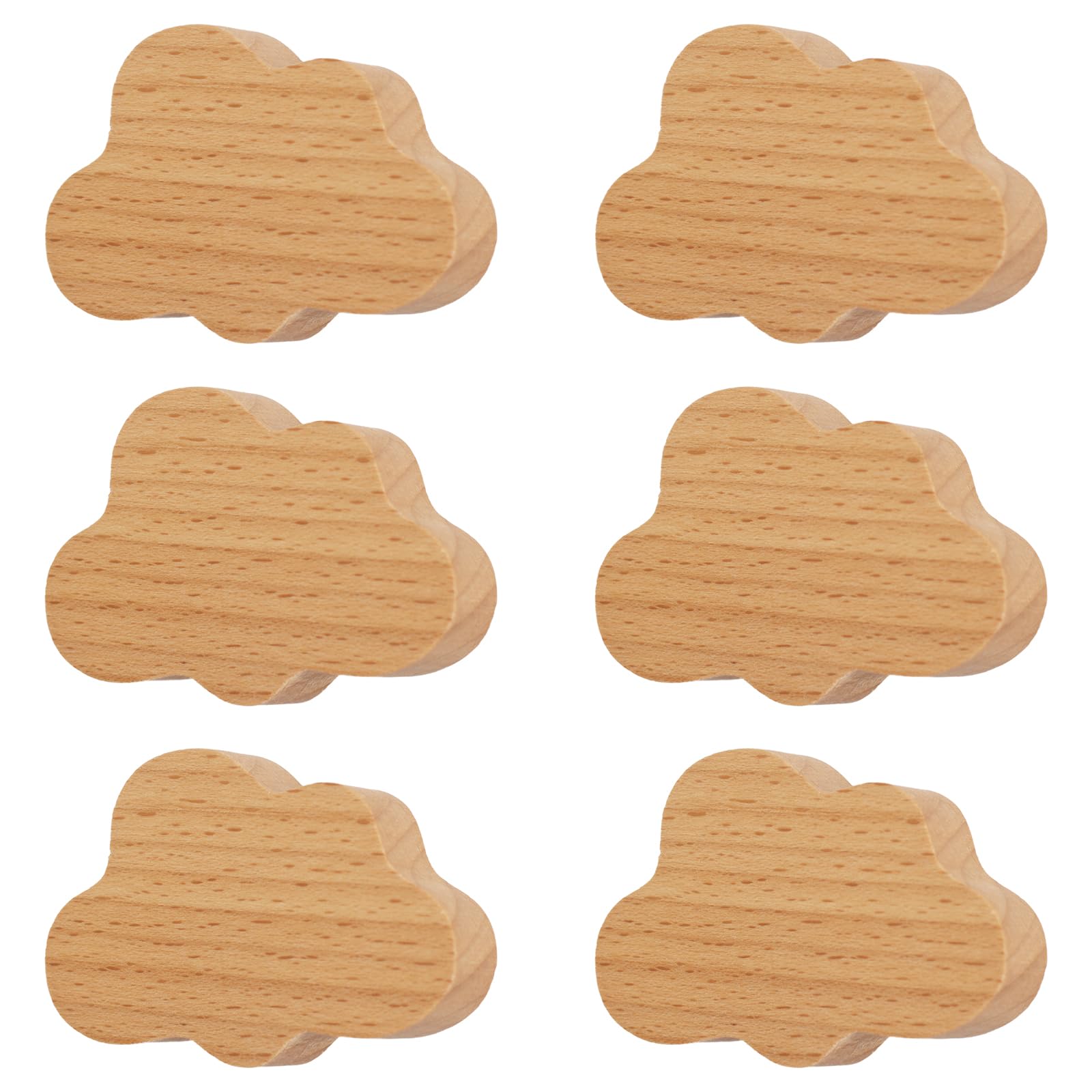 MOROBOR 6PCS Cloud Shaped Wooden Knobs Single Hole Beech Wood Handles Wood Cupboard Cabinet Handles Knobs for Chest of Drawers with Screws& Expansion Tube — image 1