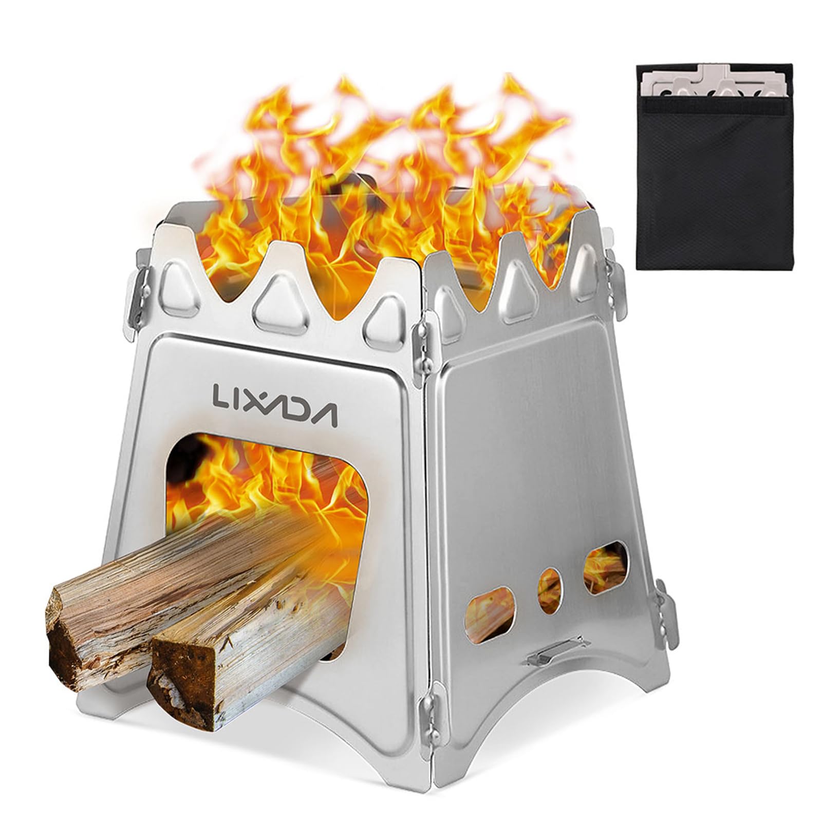 Lixada Camping Wood Stove Portable Wood Burning Stove Lightweight Alcohol Stove for Outdoor Cooking Backpacking Hiking Traveling (Titanium/Stainless Steel)