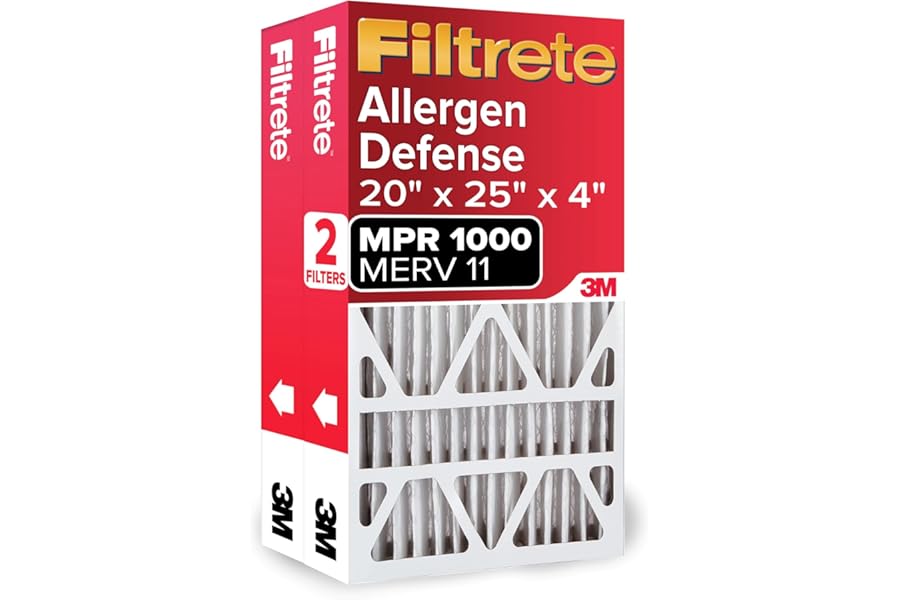 Filtrete 20x25x4 Air Filter MERV 11, MPR 1000 Micro Allergen Defense 2-Pack, Fits Honeywell & AprilAire, AC Furnace HVAC Filt