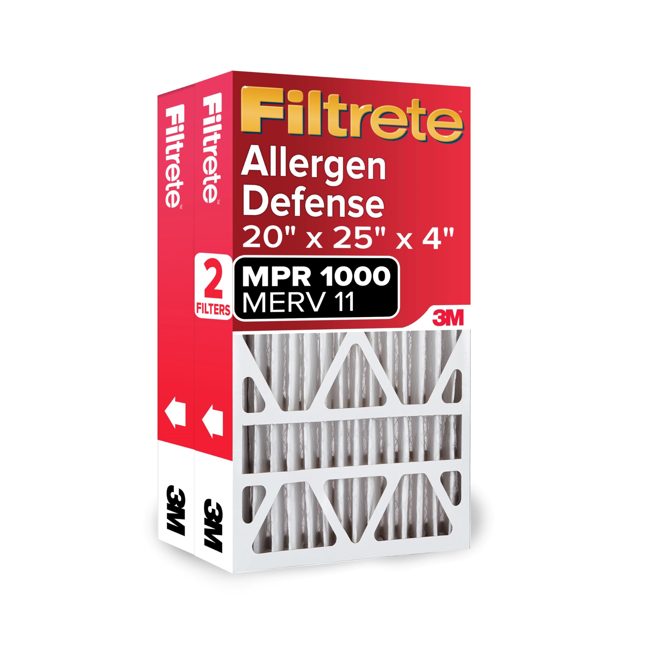 Photo 1 of **One Is Damaged** Filtrete 20x25x4 AC Furnace Air Filter, MPR 1000, MERV 11, Fits Honeywell & AprilAire Space-Gard, Allergen Defense, Electrostatic Air Cleaning Filter, 2-Pack (actual size 19.88 x 24.63 x 4.31)