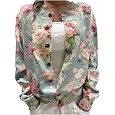 Milumia Women's Floral Print Button Front Knit Cardigan Sweater Crewneck Long Sleeve Sweaters