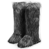 Valpeak Womens Faux Fur Boot Winter Fluffy Long Furry Boots for Girls Outdoor Fuzzy Knee-High Boots