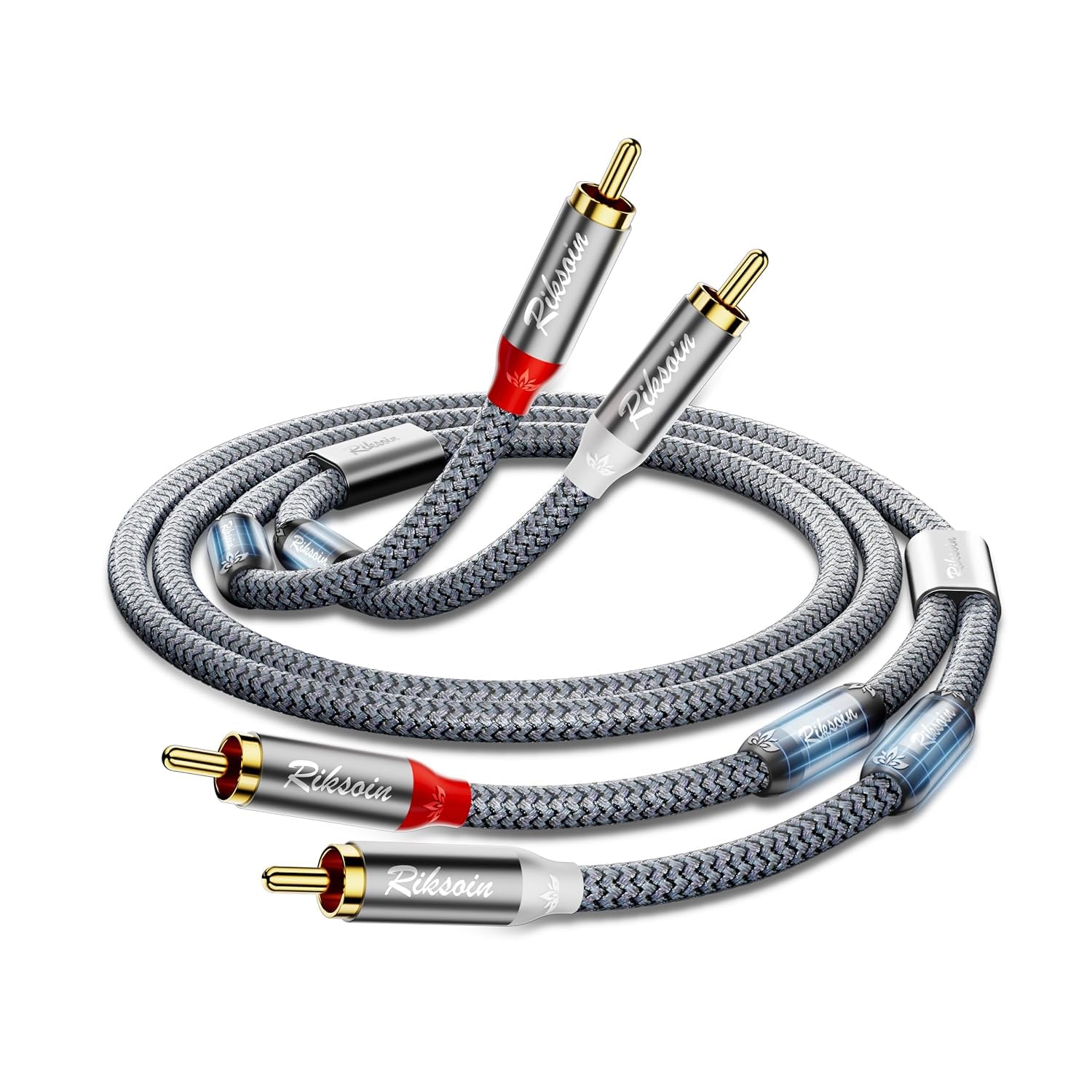 RIKSOIN 3m RCA Male to Male Audio Cable with Magnetic Ring, Nylon Braided, 2x RCA for Amplifier, Home Cinema, TV, DVD