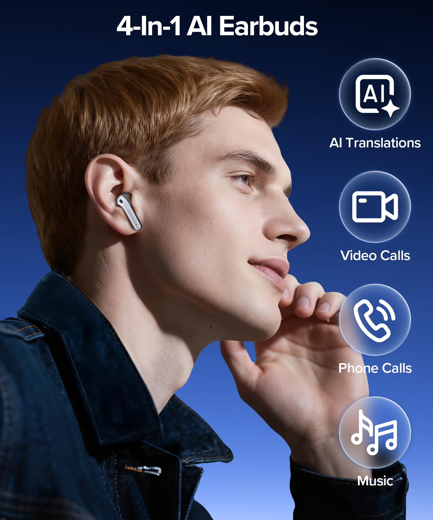 AI Translation Earbuds Real Time 164 Languages Translator Ear Buds Audifonos Traductores Inglés Español 70H Playtime Wireless Earphones AI Bluetooth Headphones for Travel Meeting Learning Black