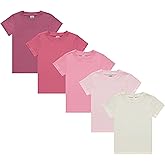 Cudlie Girls’ Short Sleeve T-Shirts, 5-Pack Solid Color Soft Cotton Tees for Infants, Toddlers and Little Girls