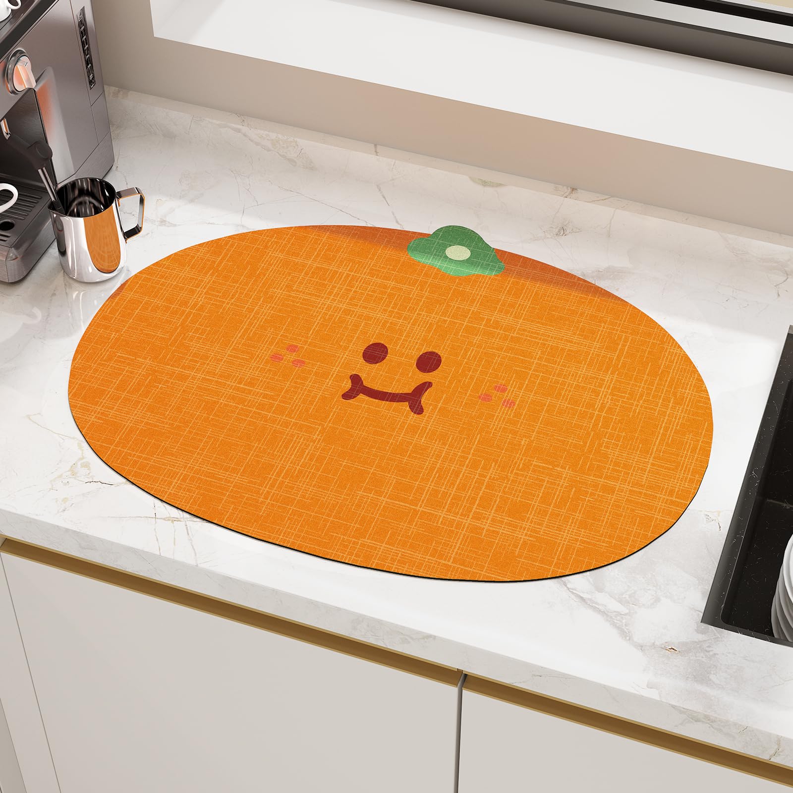 COLOR&GEOMETRY Cute Dish Drying Mat 40x50cm, Non-Slip Coffee Mat, Quick Dry Kitchen Absorbent Draining Mat, Heat Resistant Mat for Kitchen Countertop, Pet Feeding Mat - Orange