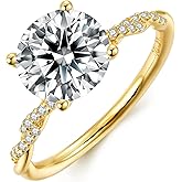 AUMIFY 1CT/2CT/3CT Moissanite Engagement Ring for Women Round Cut 14K Gold Vermeil Promise Rings for Her April Birthstone for Valentine's Day Mother's Day Anniversary Christmas Size 5 to 12