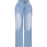 THUNDER STAR Womens High Waisted Wide Leg Jeans Stretchy Distressed Denim Pants
