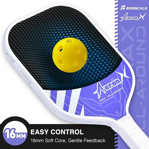 CARBON FIBER PICKLEBALL PADDLE – 16MM POLY CORE, LIGHTWEIGHT POWER PADDLE WITH TEXTURED SURFACE FOR SPIN & PRECISION, DESIGNED FOR MEN AND COMPETITIVE PLAY (PURPLE)