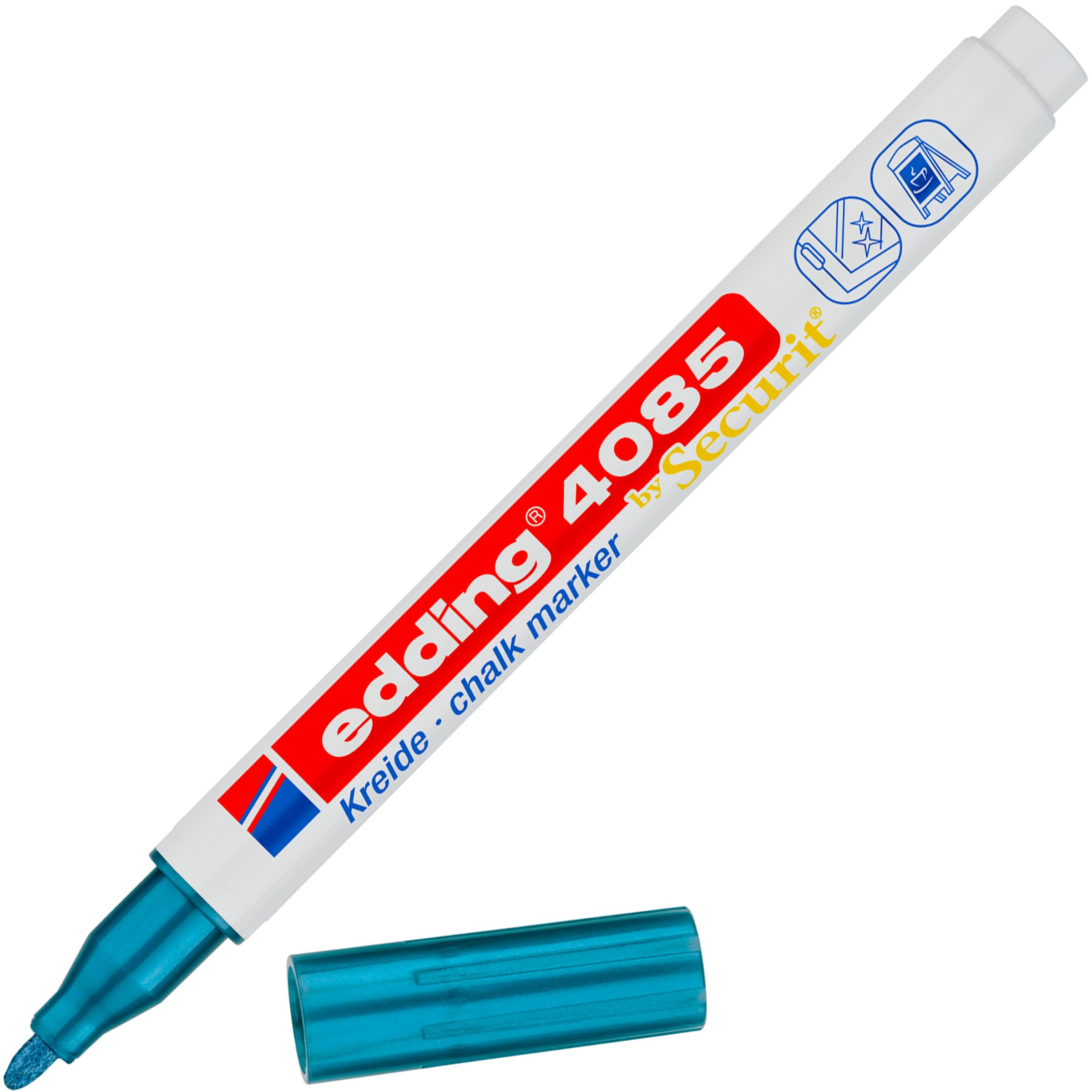 Edding 4085 Chalk Marker - Blue-Metallic - 1 Round Nib 1-2 mm - Fine Nib Wet Wipe Pen for Chalkboards, Windows, Glass, Mirrors - Liquid Chalk Marker Pens for Opaque Coverage