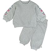 HonestBaby baby-girls 2-piece Cozy Sweatsuit With Embroidered Sleeve 100% Organic Cotton for Infant Baby and Toddler, Girls
