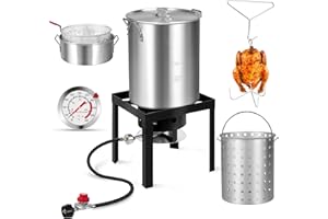 RYHOFOUD OT-3016 Turkey Fryer with Boiler Steamer Set Basket & 50,000BTU Propane Burner, Outdoor Deep Fryer & Seafood Crawfish Boil Pot with Thermometer, Marinade Injector, Turkey Rack & Rack Lifter