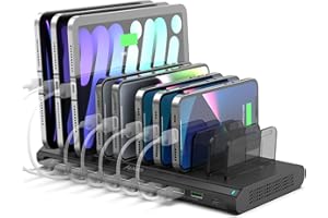 Alxum USB Charging Station, Fast 120W 10 Port Phone Tablet Charging Station for Multiple Devices with Type C/2 QC 3.0 Port fo
