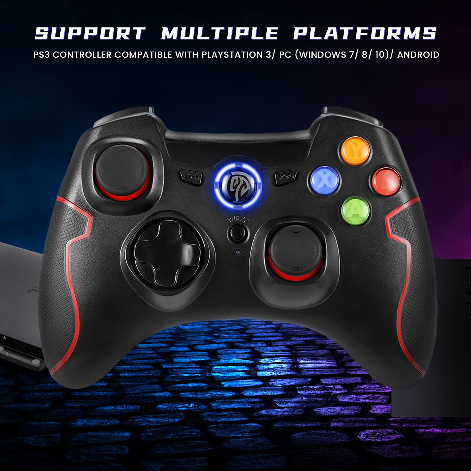 EasySMX PS3 Gaming Controller, Wireless 2.4G Gamepads with Vibration Fire Button Range up to 10m Support PC (Windows XP/7/8/10), Steam, PS3, Android, TV Box Portable Gaming Joystick