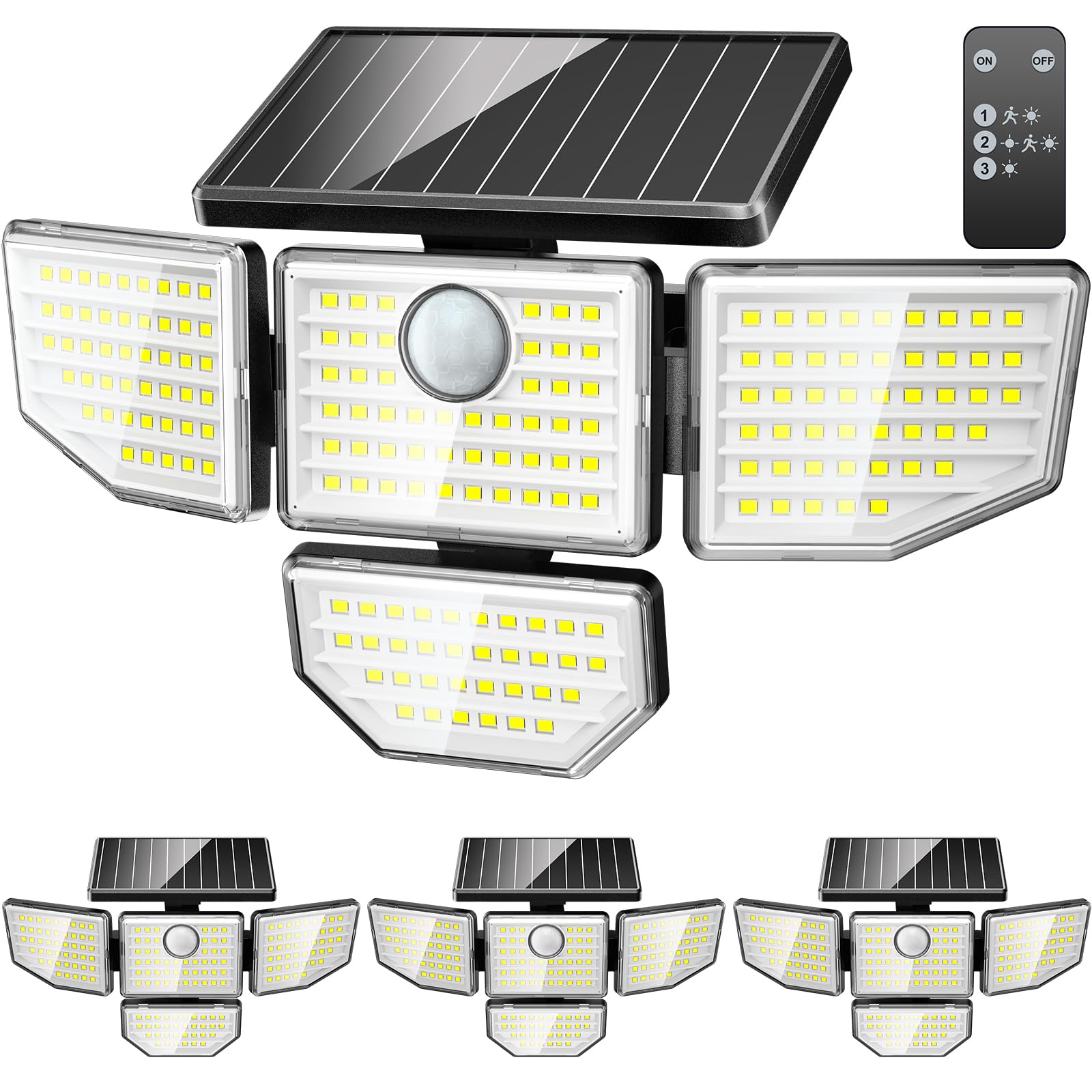 Photo 1 of *USED MISSING REMOTE*DIRTY*NOT TESTED*Adewalk Outdor Security Solar Light -4Pack 188 LED Solar Motion Sensor Light, IP65 Waterproof Powered Light for Outsidt Home Darkroom Backyard