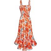 GRACE KARIN Women's 2026 Summer Floral Boho Dress Square Neck Strapped Swing A Line Sundress Beach Long Maxi Outfits