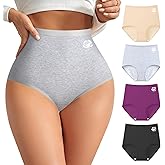 BOKIOW Cotton Underwear for Women High Waist Soft Breathable Full Coverage Brief Stretch Ladies Panties Multipack,S-XXL