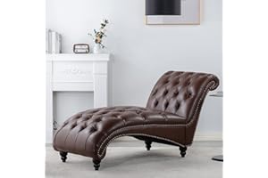 CALABASH Faux Leather Chaise Lounge,Ergonomic Indoor Chair,Modern Long Lounger,Leisure Chair Rest Sofa Chaise for Home/Office Furniture (Dark Brown)