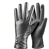 Syzornk Women Winter Leather Gloves, Fashion Touch Screen Gloves for Texting, Windproof Soft Warm Lining Glove for Driving, Black