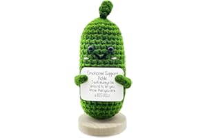 HNLUGF Handmade Emotional Support Pickle Gift, Cucumber Knitting Doll Emotional Encouragement Gifts with Wooden Base Cute Knitted Cucumber Reduce Pressure Toy Christmas Pickle Ornament Gift